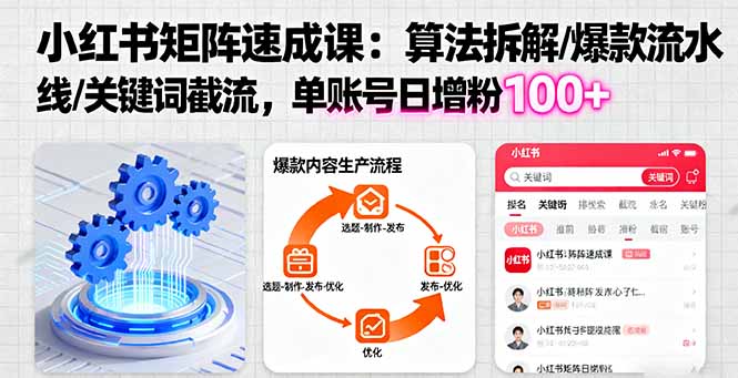 小红书矩阵起号速成课：算法拆解/爆款流水线/关键词截流 单账号日增粉100+| 副业网