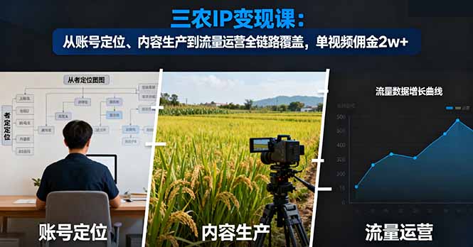 三农IP变现课：从账号定位、内容生产到流量运营全链路覆盖，单视频佣金2w+| 副业网
