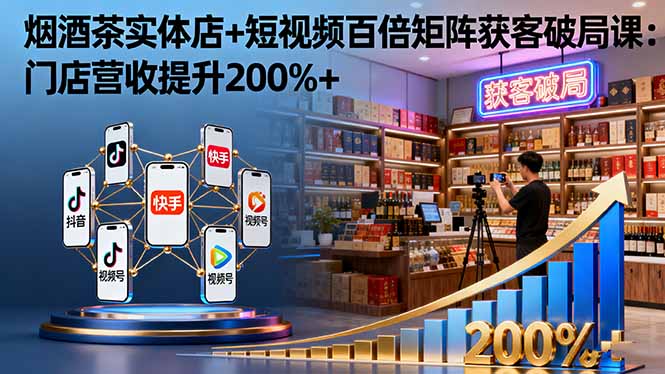 烟酒茶实体店+短视频百倍矩阵获客破局课：门店营收提升200%+| 副业网