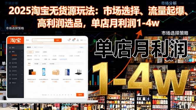 2025淘宝无货源玩法：市场选择、流量起爆、高利润选品，单店月利润1-4w| 副业网