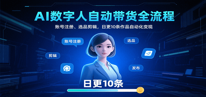 AI数字人自动带货全流程：账号注册、选品剪辑，日更10条作品自动化变现| 副业网