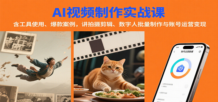 AI视频制作实战：含工具使用、爆款案例，讲拍摄剪辑、数字人批量制作与账号运营变现| 副业网