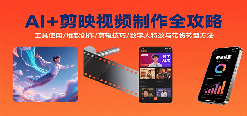 AI+剪映视频制作全攻略：工具使用/爆款创作/剪辑技巧/数字人特效与带货转型方法| 副业网