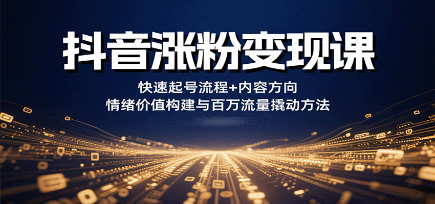 抖音涨粉变现课，快速起号流程+内容方向+情绪价值构建与百万流量撬动方法| 副业网