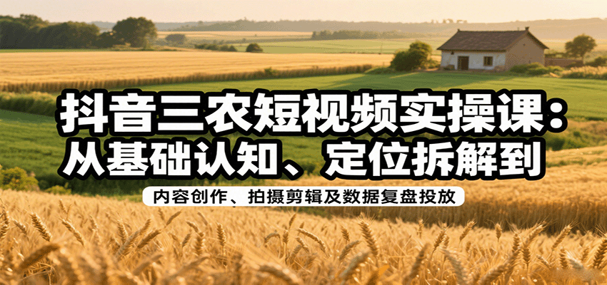 抖音三农短视频实操课：从基础认知、定位拆解到内容创作、拍摄剪辑及数据复盘投放| 副业网