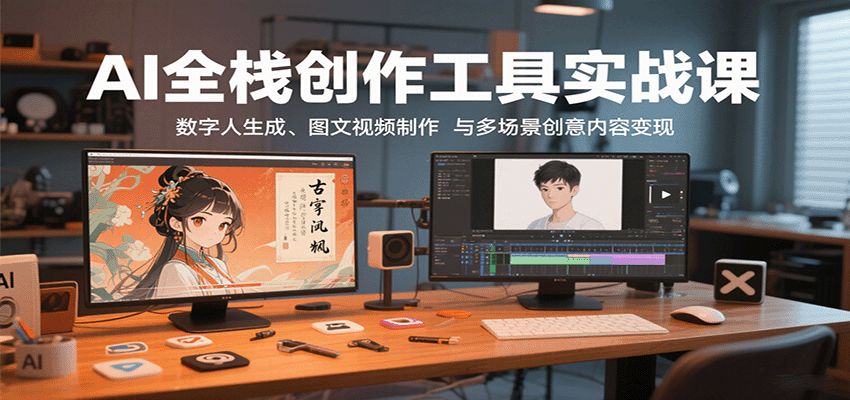 AI全栈创作工具实战课：数字人生成、图文视频制作与多场景创意内容变现| 副业网