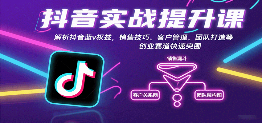 抖音实战提升课：解析抖音蓝v权益，销售技巧、客户管理、团队打造等创业赛道快速突围| 副业网