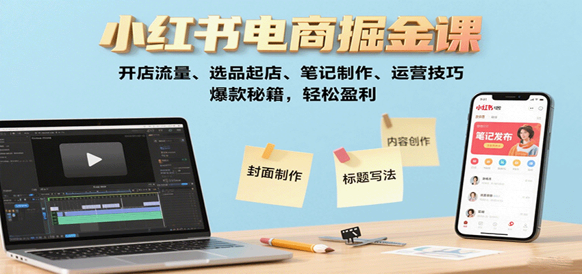 小红书电商掘金课：开店流量、选品起店、笔记制作、运营技巧，爆款秘籍，轻松盈利| 副业网