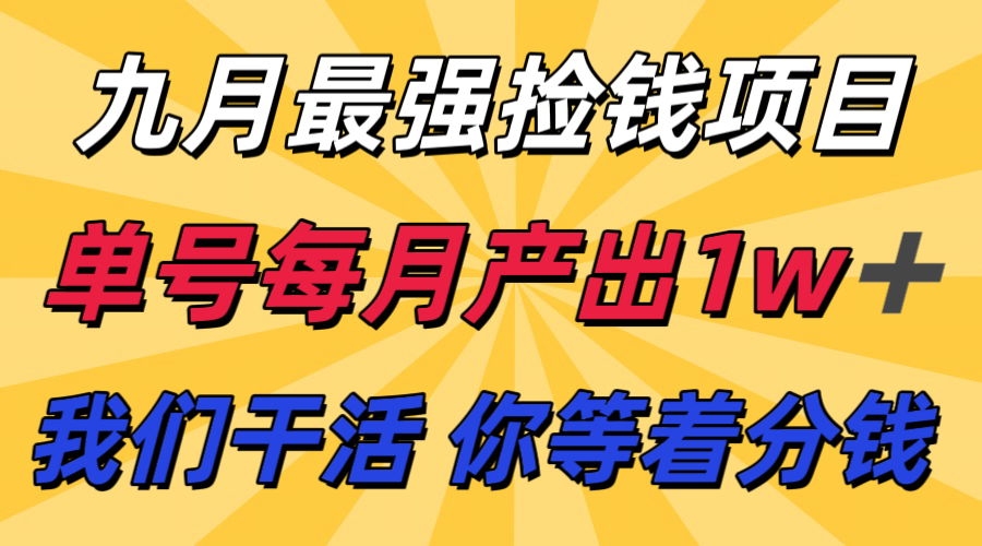 九月最强捡钱项目！ 支付宝分成代运营，我们干活，你分钱！单号月产1w+| 副业网