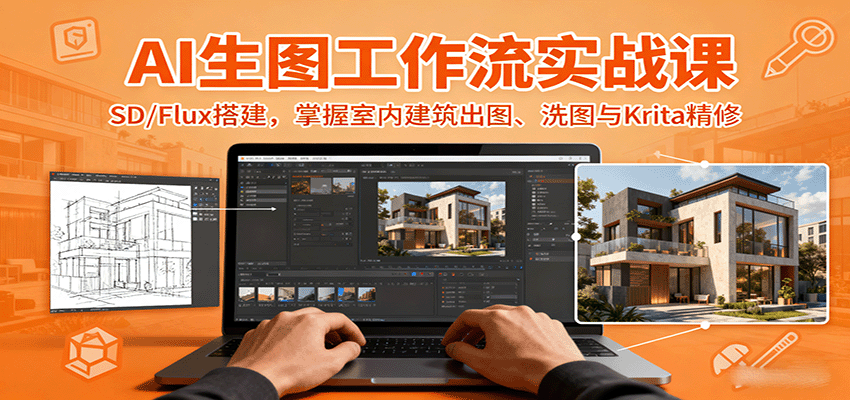 AI生图工作流实战课：SD/Flux搭建，掌握室内建筑出图、洗图与Krita精修| 副业网