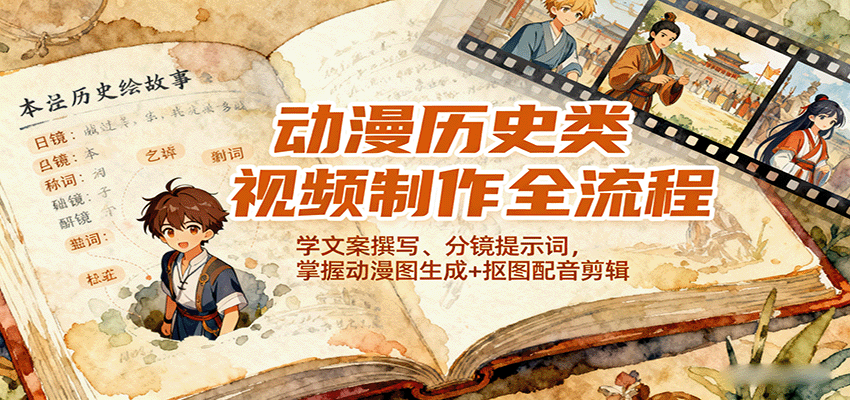 动漫历史类视频制作全流程，学文案撰写、分镜提示词，掌握动漫图生成+抠图配音剪辑| 副业网