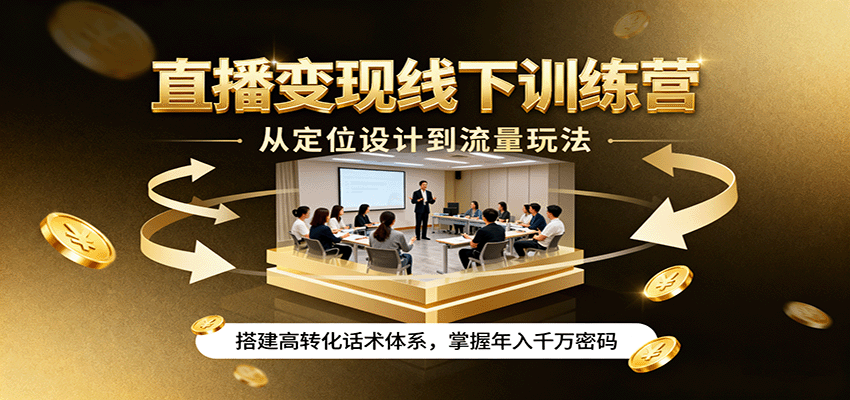 直播变现线下训练营，从定位设计到流量玩法，搭建高转化话术体系，掌握年入千万密码| 副业网