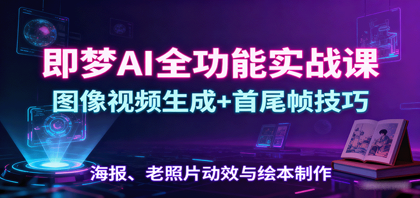 即梦AI全功能实战课：图像视频生成+首尾帧技巧，海报、老照片动效与绘本制作| 副业网