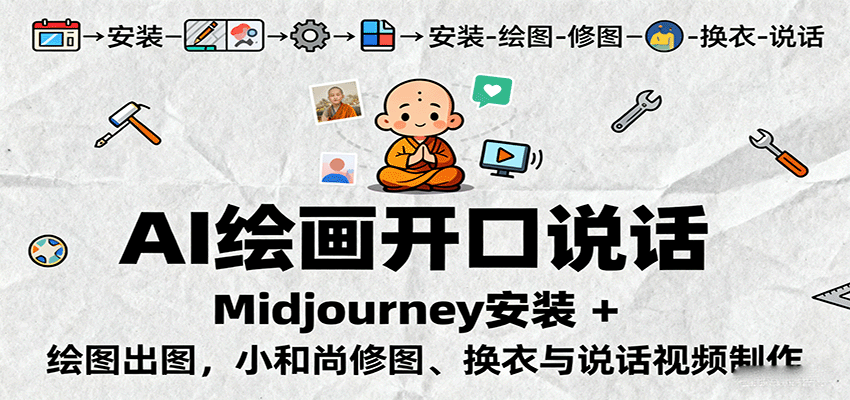AI绘画开口说话，Midjourney安装 + 绘图出图，小和尚修图、换衣与说话视频制作| 副业网