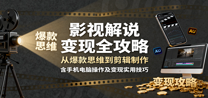 影视解说变现全攻略：从爆款思维到剪辑制作，含手机电脑操作及变现实用技巧| 副业网
