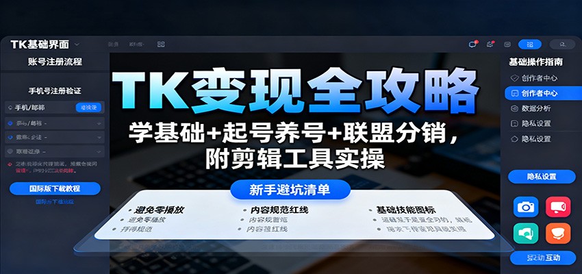 TK变现全攻略：学基础+起号养号+联盟分销，附剪辑工具实操| 副业网