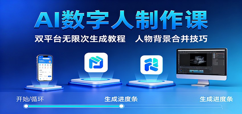 AI数字人制作课：双平台无限次生成教程，人物背景合并技巧| 副业网