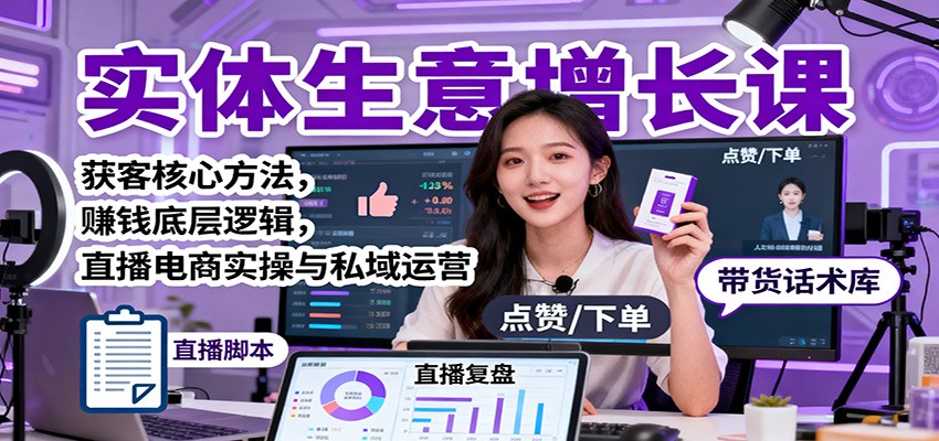 实体生意增长课：获客核心方法，赚钱底层逻辑，直播电商实操与私域运营| 副业网