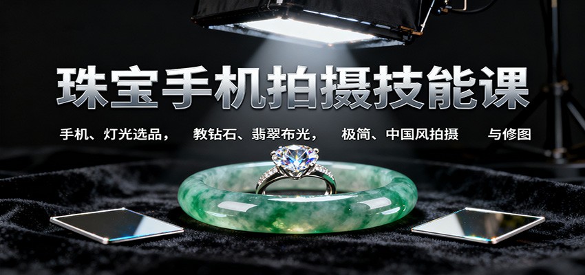 珠宝手机拍摄技能课:手机、 灯光选品，教钻石、翡翠布光，极简、中国风拍摄与修图| 副业网