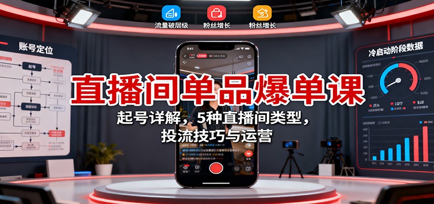 直播间单品爆单课：起号详解，5种直播间类型，投流技巧与运营| 副业网