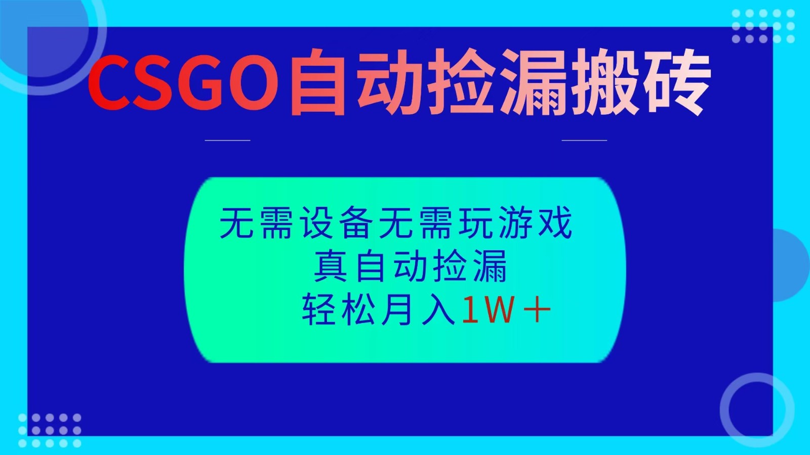 CSGO自动捡漏搬砖，当天操作当天见结果，无需了解游戏，包教包会包落地| 副业网