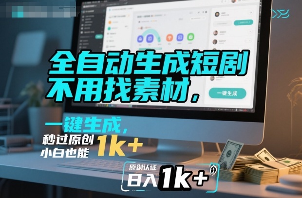 全自动生成短剧，不用找素材，不用剪辑，一键生成，秒过原创，小白也能轻松日入1k+【揭秘】| 副业网