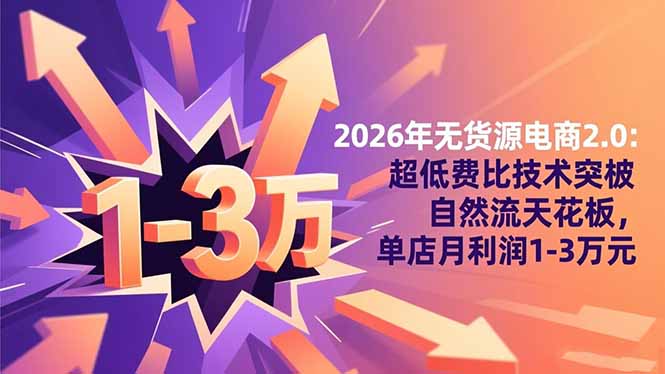 2026年无货源电商2.0：超低费比技术突破自然流天花板，单店月利润1-3万元| 网创圈