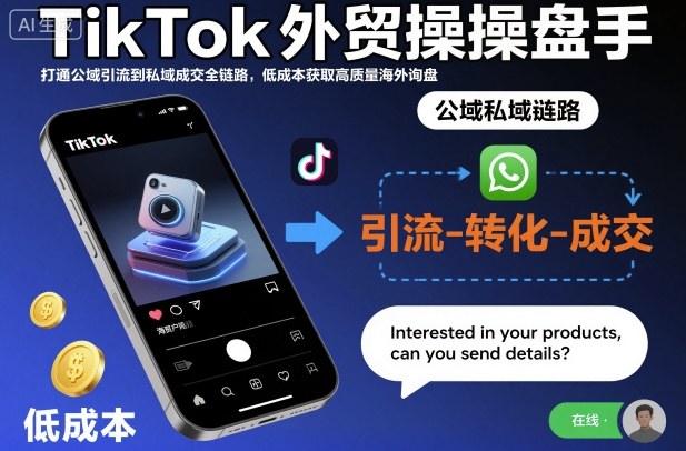 TikTok外贸操盘手，打通公域引流到私域成交全链路，低成本获取高质量海外询盘| 副业网