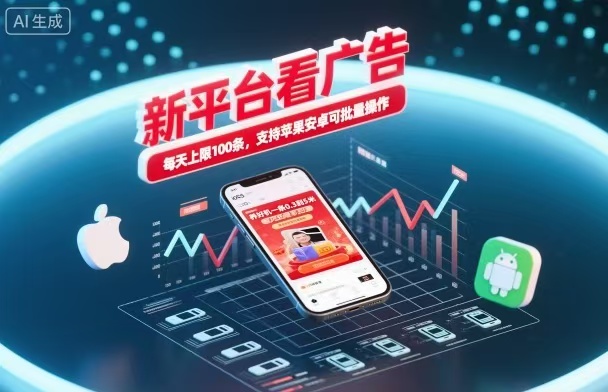 新台看广告，养好机一条5毛到5块，单机日入30到100，支持苹果安卓，可批量操作。| 副业网