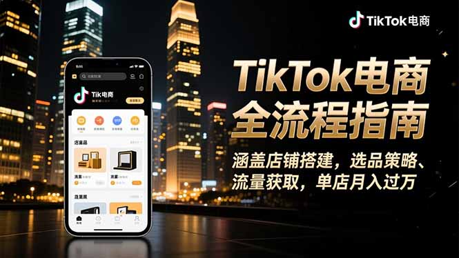 TikTok电商全流程指南，涵盖店铺搭建、选品策略、流量获取，单店月入过万| 副业网