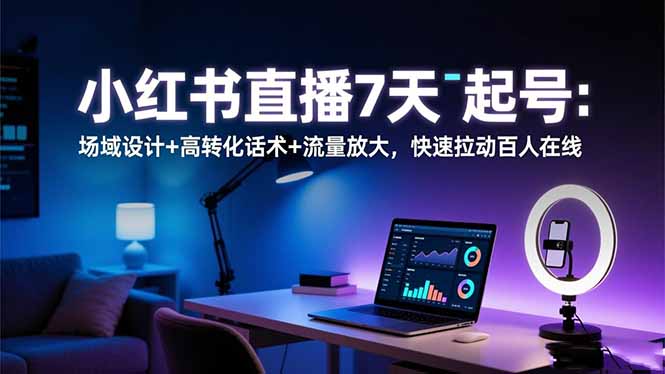 小红书直播7天起号：场域设计+高转化话术+流量放大，快速拉动百人在线| 网创圈