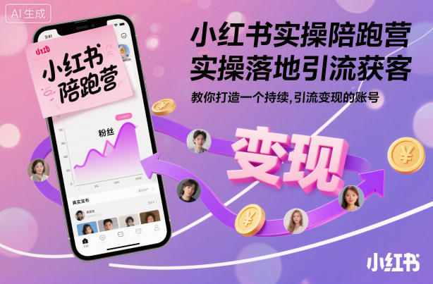 小红书实操陪跑营，实操落地引流获客，教你打造一个持续引流变现的账号| 副业网