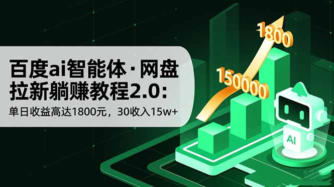 百度ai智能体·网盘拉新躺赚教程2.0：单日收益高达1800元，30收入15w+| 网创圈
