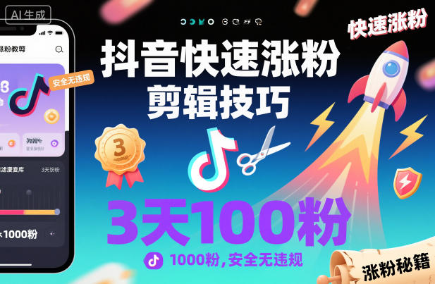 抖音快速涨粉剪辑技巧，3天1000粉，安全无违规| 副业网