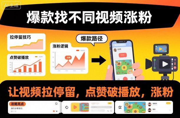 爆款找不同视频涨粉，让视频拉停留，实现点赞，破播放，涨粉| 副业网