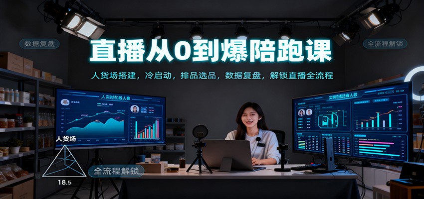 直播从0到爆陪跑课：人货场搭建，冷启动，排品选品，数据复盘，解锁直播全流程| 副业网