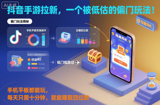 抖音手游拉新，一个被低估的偏门玩法！手机平板都能玩，每天只需十分钟，就能賺取四位数【揭秘】| 副业网