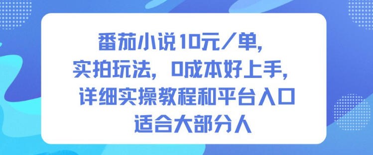 番茄小说10米每单，实拍玩法，0成本好上手，详细实操教程和平台入口适合大部分人| 副业网