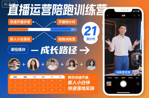 直播运营陪跑训练营，教你快速开播，新人小白快速落地实操| 网创圈