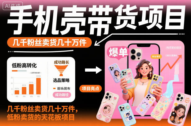 手机壳带货项目，几千粉丝卖货几十万件，短视频低粉卖货的天花板项目| 副业网