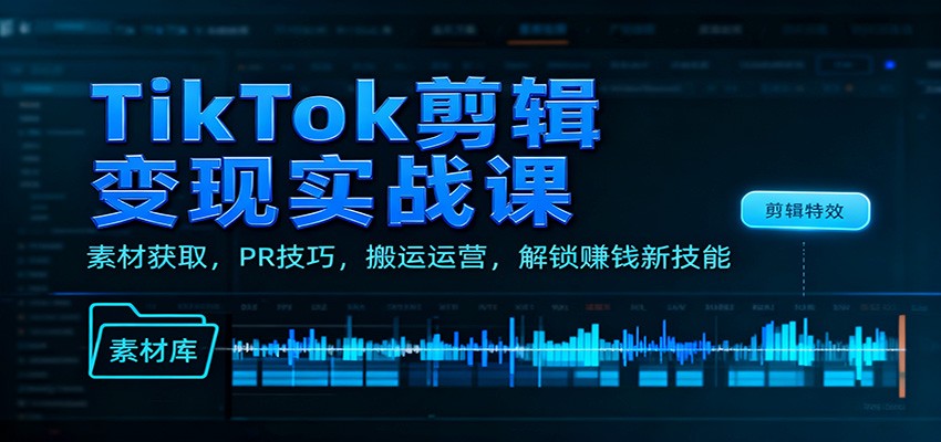 TikTok剪辑变现实战课：素材获取，PR技巧，搬运运营，解锁赚钱新技能| 副业网
