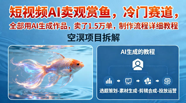 短视频AI卖观赏鱼，冷门赛道，全部用AI生成作品，卖了1.5W单，制作流程详细教程| 网创圈