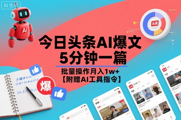 今日头条AI爆文，5分钟一篇，批量操作月入1w+【附赠AI工具指令】| 网创圈