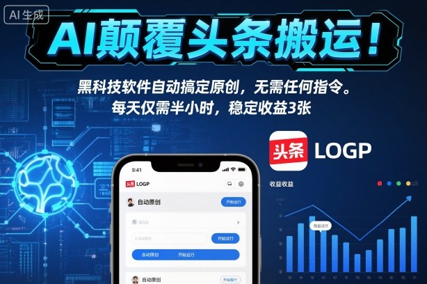 AI颠覆头条搬运！黑科技软件自动搞定原创，无需任何指令。每天仅需半小时，稳定收益3张【揭秘】| 网创圈