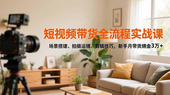 短视频带货全流程实战课，场景搭建、拍摄运镜、剪辑技巧，新手月带货佣金3万+| 副业网