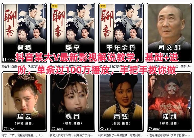 抖音某大V最新影视解说教学，基础+进阶，单条过100万播放，手把手教你做| 副业网
