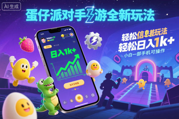 蛋仔派对手游全新玩法，轻松日入1k+，风口信息差玩法，当天见收益，小白一部手机可操作| 副业网