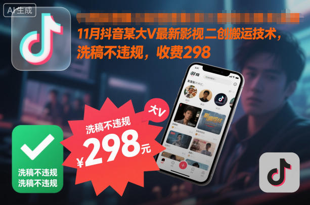 11月抖音某大V最新影视二创搬运技术，洗稿不违规，收费298| 副业网