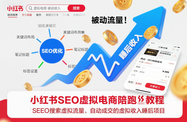 小红书SEO虚拟电商陪跑教程，实现seo搜索被动流量，自动成交的被动收入睡后项目| 副业网