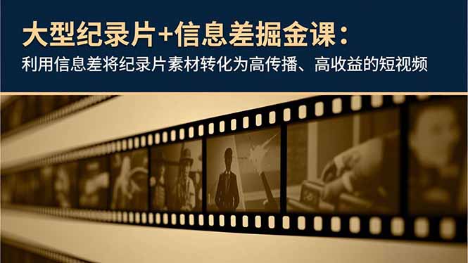 大型纪录片+信息差掘金课：利用信息差将纪录片素材转化为高传播、高收益的短视频| 副业网